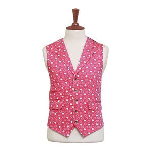 Mens Vest 44R Floral Pink White Cotton Lapel Waistcoat Formal Wedding Party